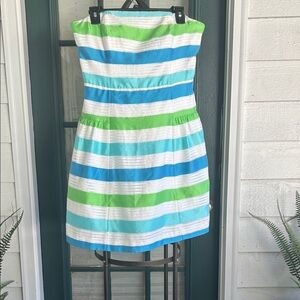Lilly Pulitzer Strapless Dress in Blue, Green, and White